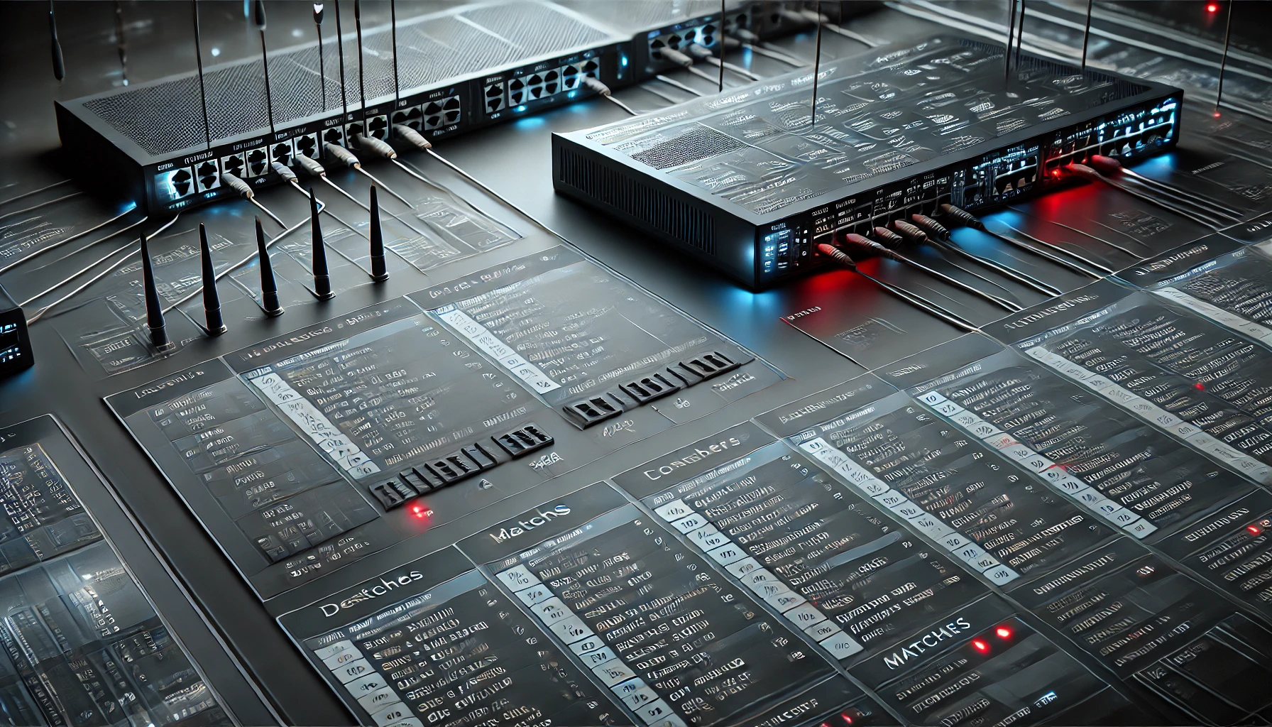 A close up of many electronic equipment on top of a table.